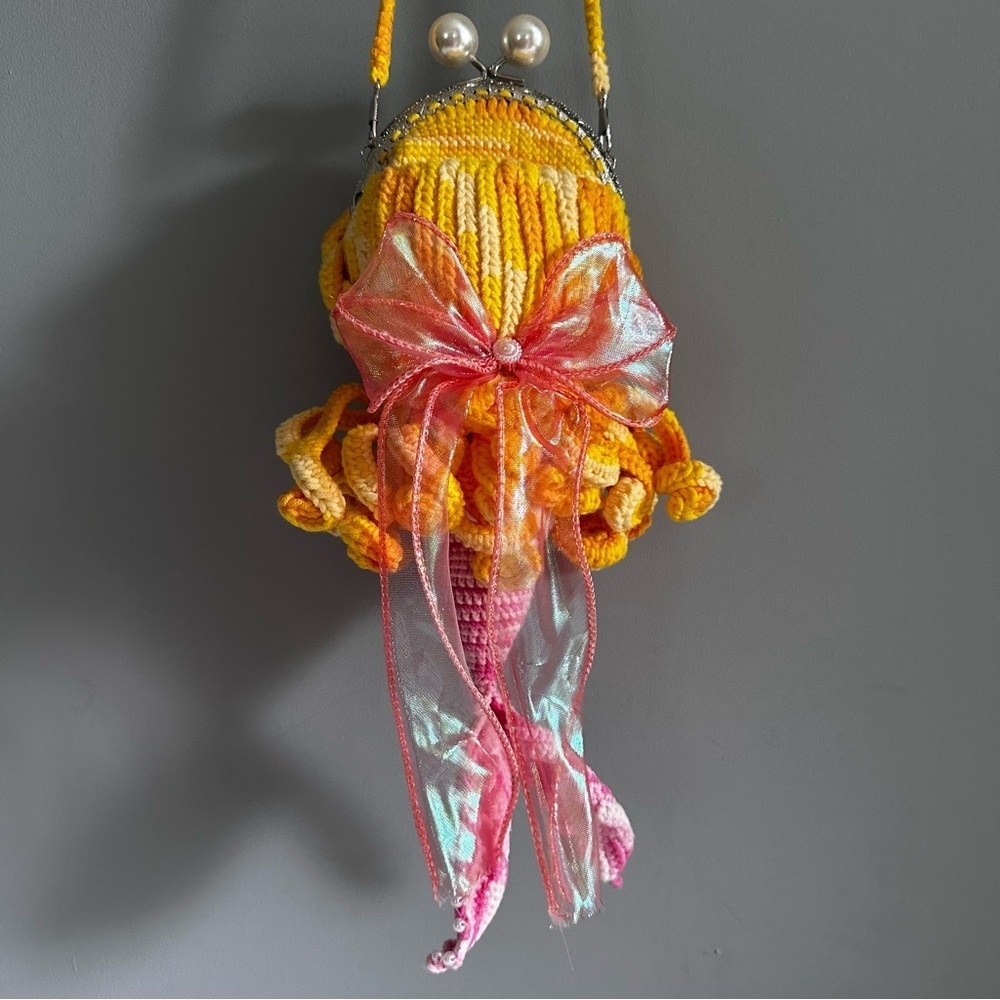 Mermaid, RARE, Crochet,  Crossbody Purse, Bag, Jewel Details, Amigurumi, Doll - Picture 4 of 11